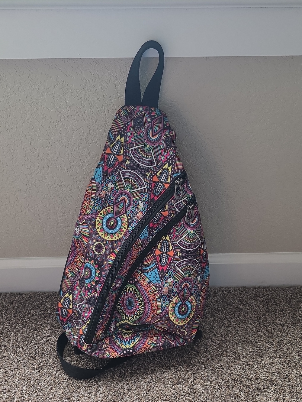Sakroots Vibrant Multi-Color Geometric Sling Backpack